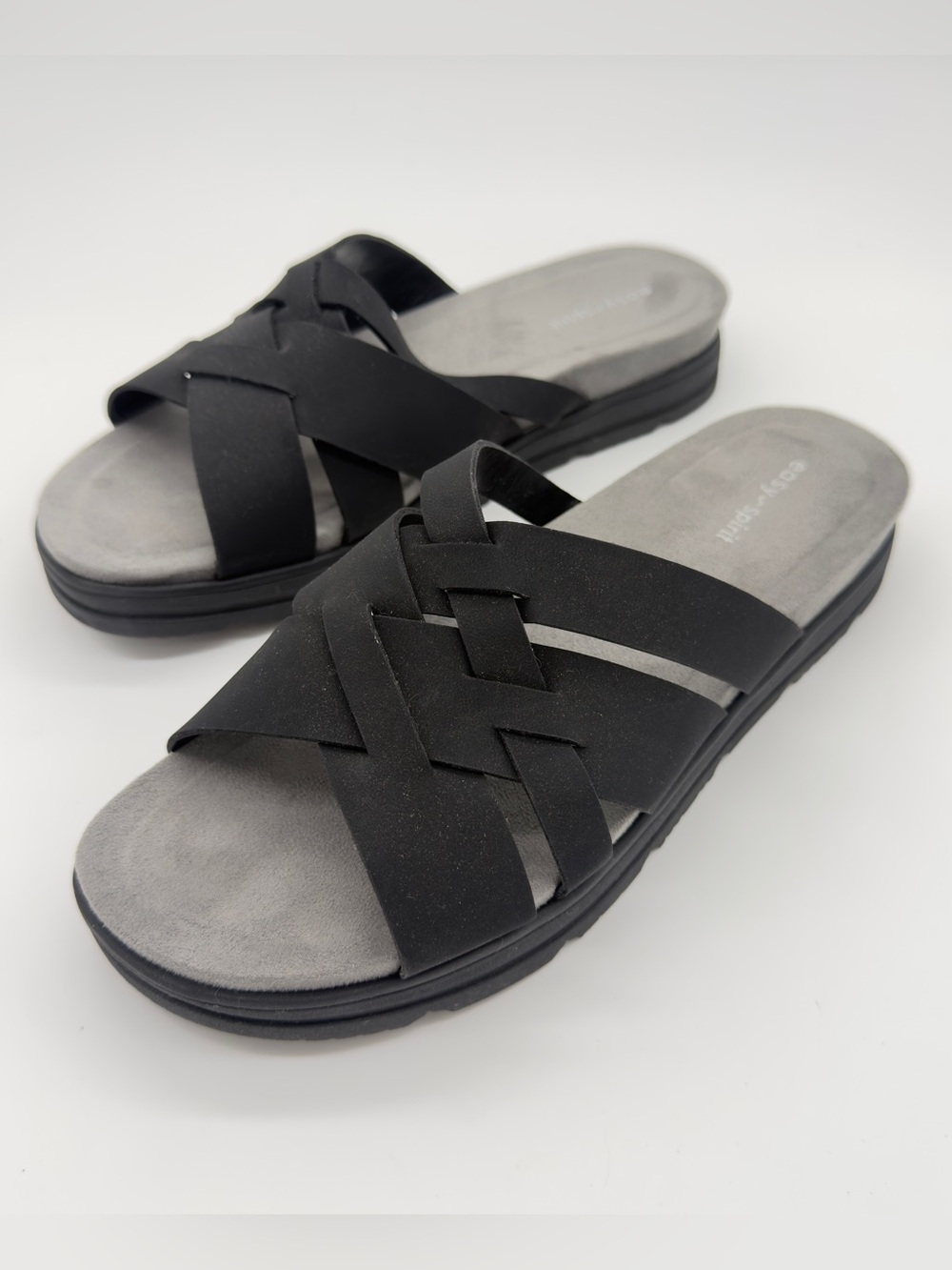 Easy Spirit Black Crisscross Woven Slide Sandals